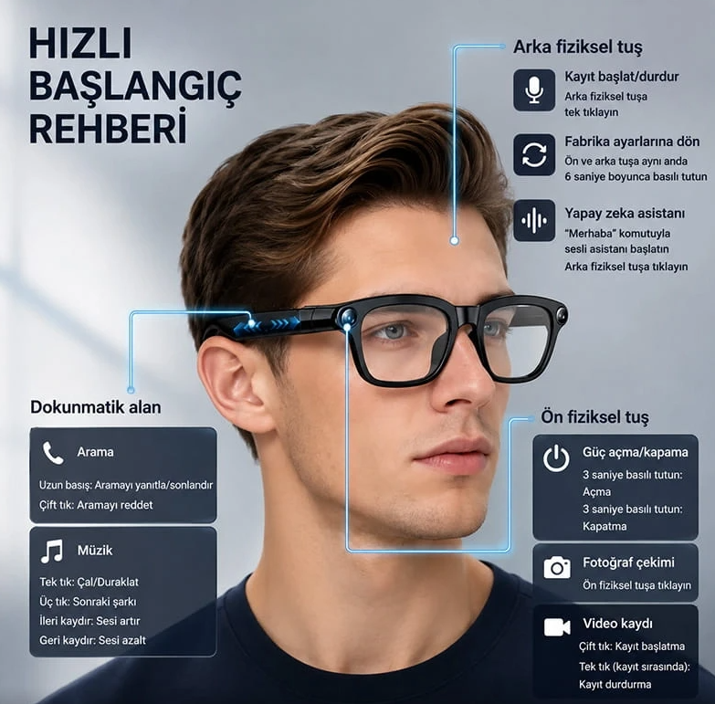 S2 Akıllı Gözlük – Bluetooth, Müzik & Arama Özellikli